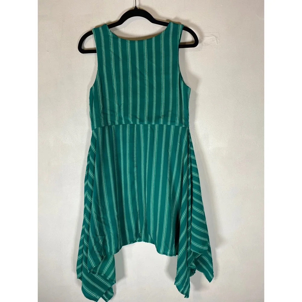 Girls Knitworks Green Embroidered Stripe Handkerchief Hem Sundress 12.5
